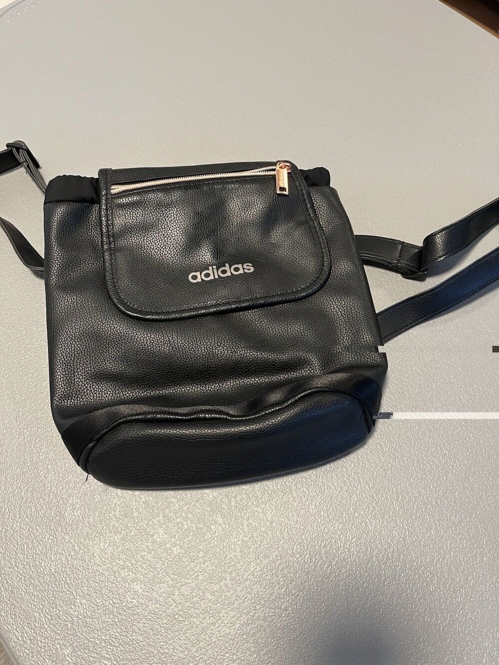 ADIDAS WOMEN’S Backpack One Size Black Faux Leather Drawstring Rose Gold Zip